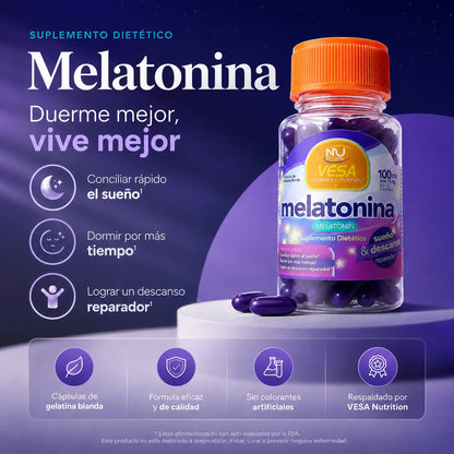 💜 Descanso y Bienestar | Melatonina Vesa 100 Cápsulas