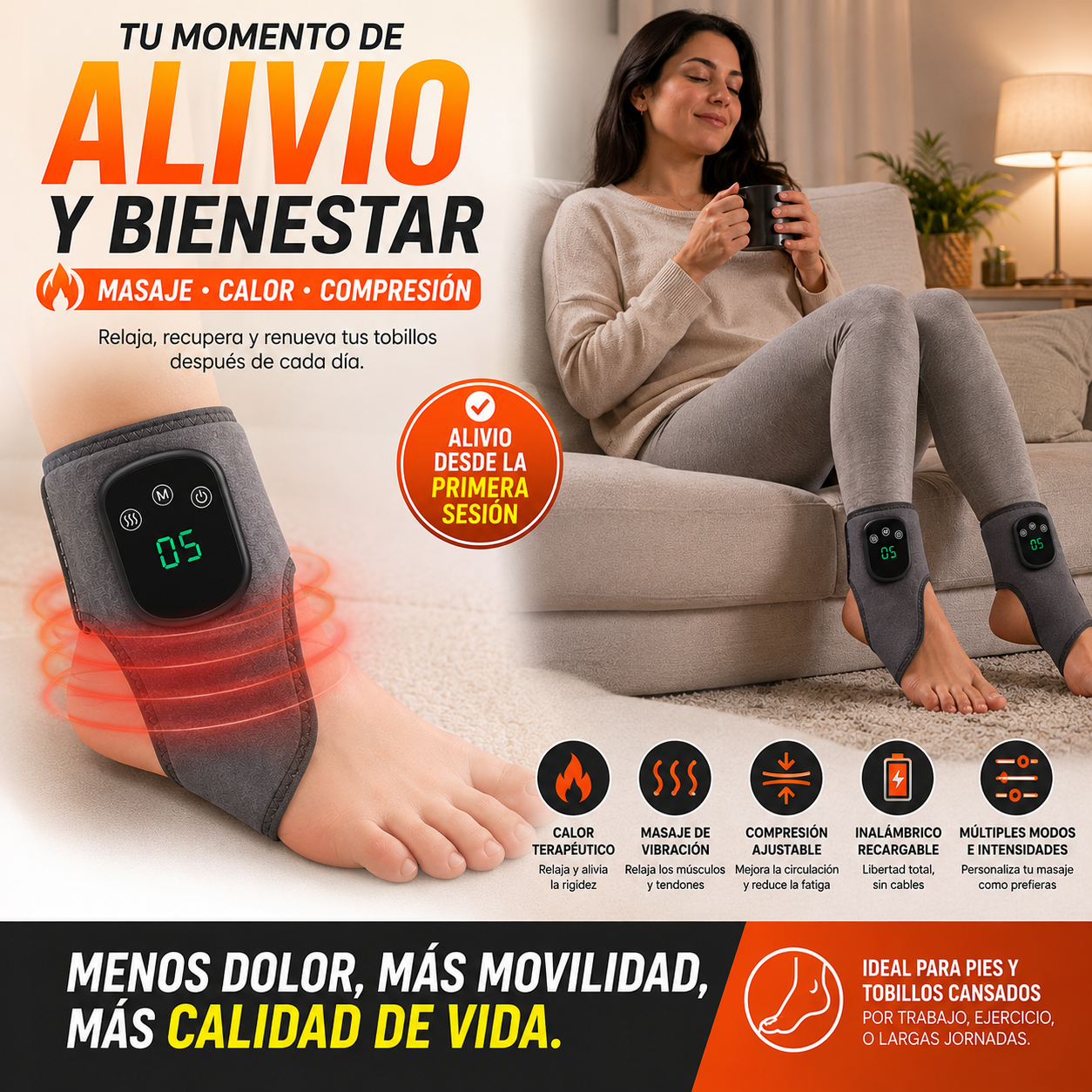 🦶 Masajeador de Tobillo con Compresión + Calor 🔥| Recupera el Confort en Solo 15 Minutos