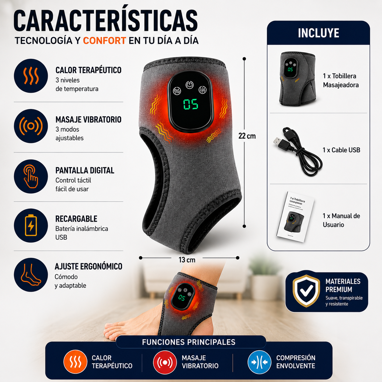 🦶 Masajeador de Tobillo con Compresión + Calor 🔥| Recupera el Confort en Solo 15 Minutos