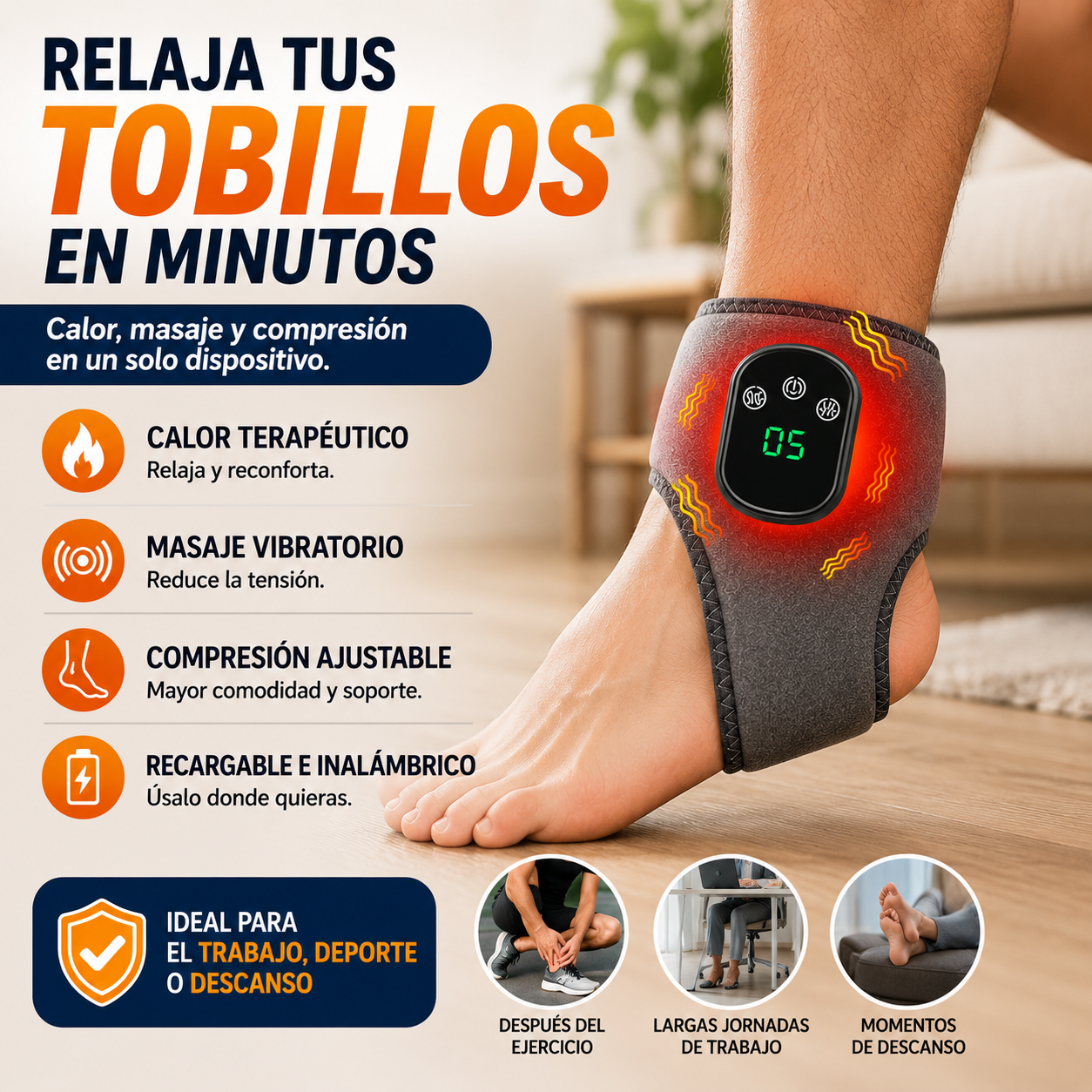 🦶 Masajeador de Tobillo con Compresión + Calor 🔥| Recupera el Confort en Solo 15 Minutos