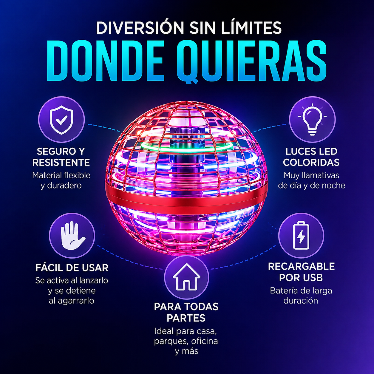 Pelota Voladora LED Recargable | Diversión Interactiva para Niños y Adultos 🚀✨