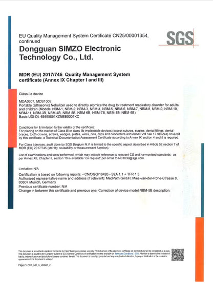 Nebulizador de malla portátil - nebulización ajustable con una velocidad de >0,2ml/min