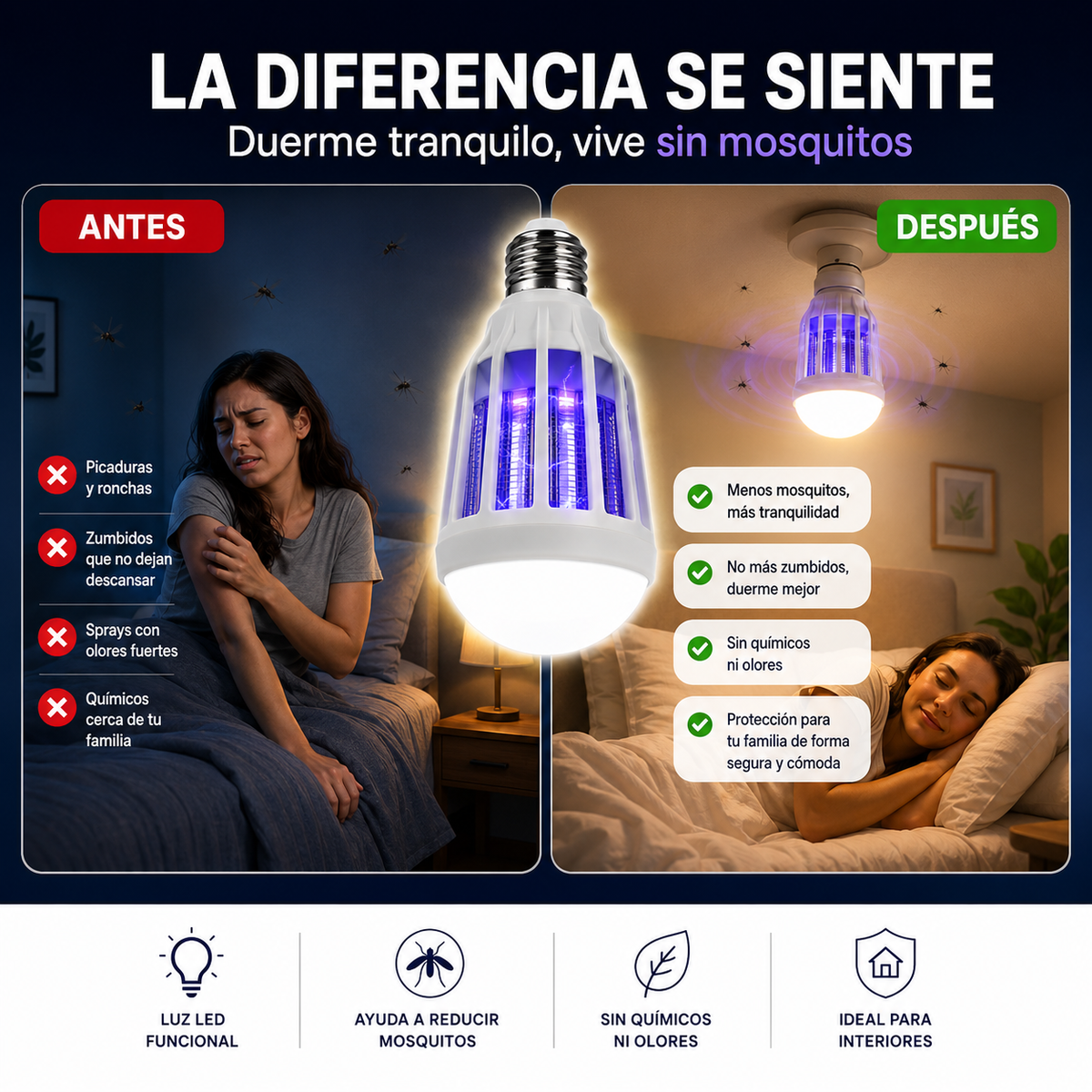 🦟💡 ¡Bombillo LED Mata Zancudos 2 en 1: Ilumina tu hogar y elimina insectos al instante! ✨